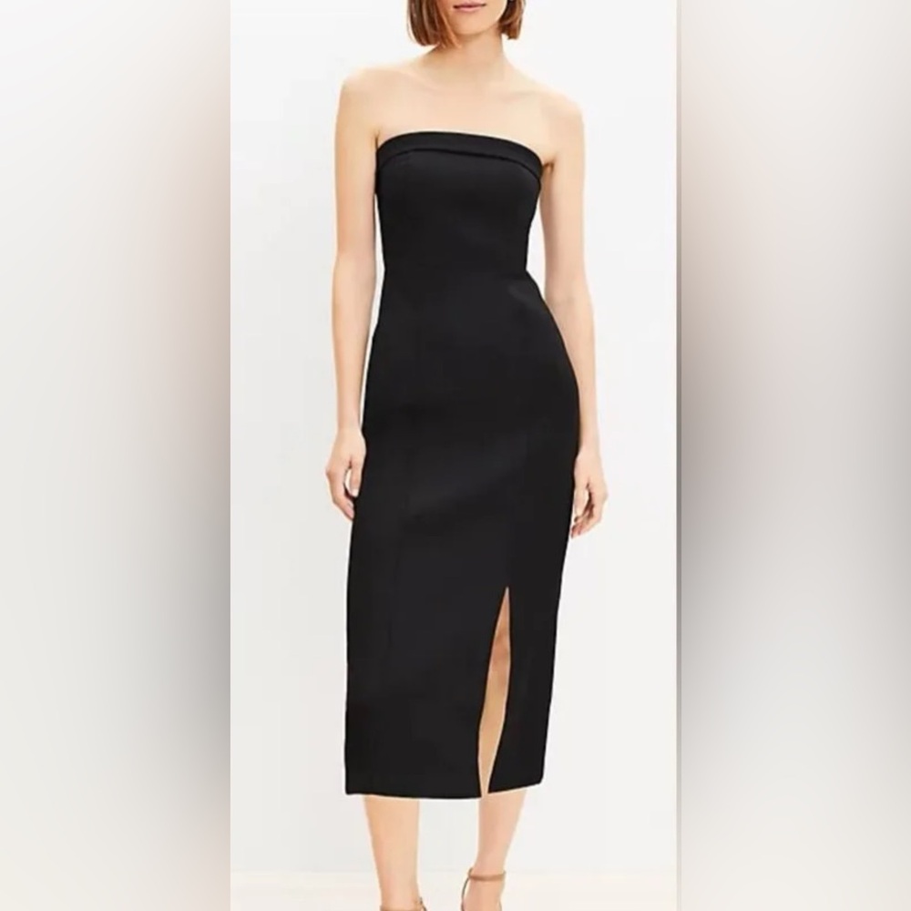 LOFT Elegant Black Strapless Slit Dress